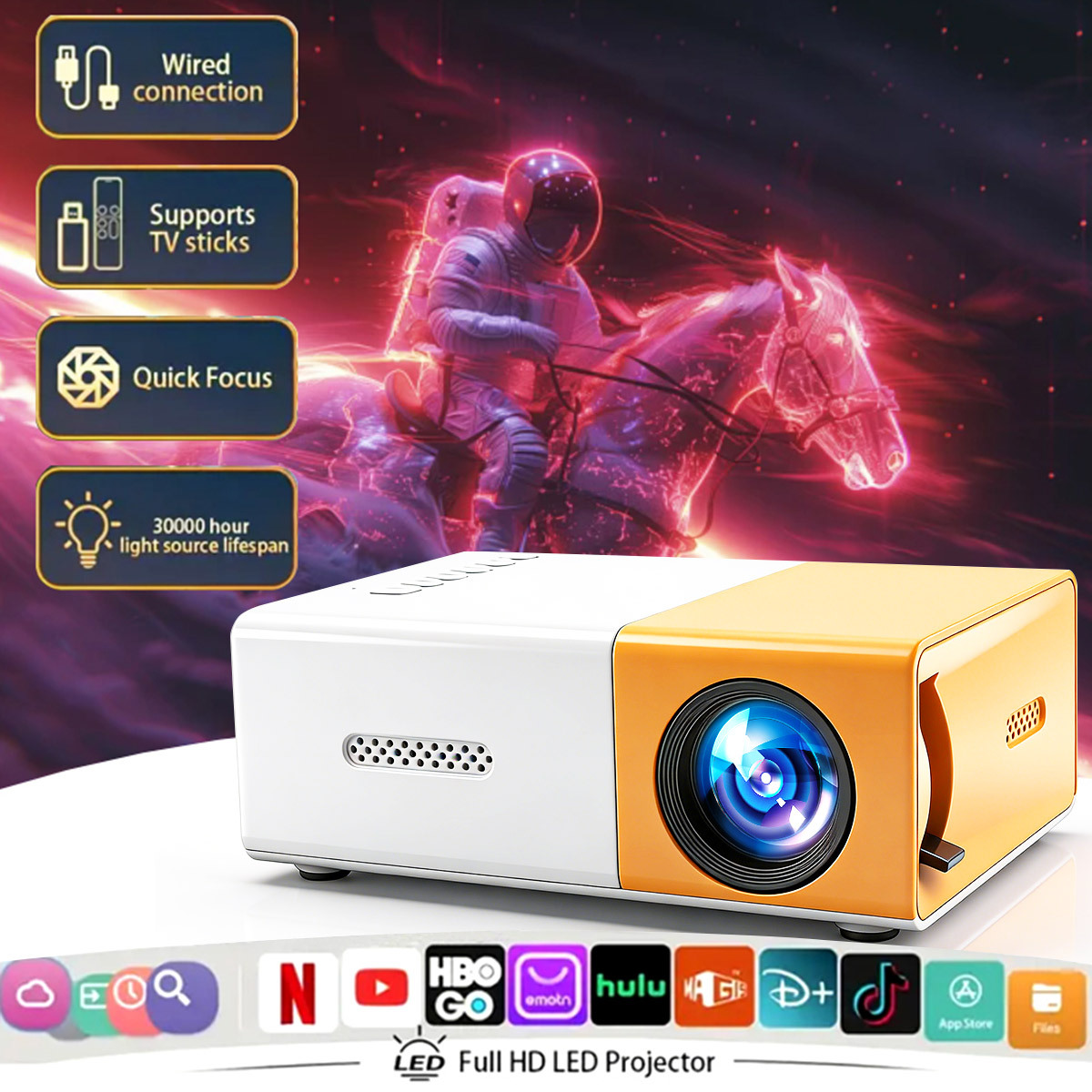 proyector    , altavoz   rotación  ° portátil cine en casa exterior películas proyector corrección trapezoidal automática, proyector de películas de   mini hd soporte regalo Detalles del producto 7
