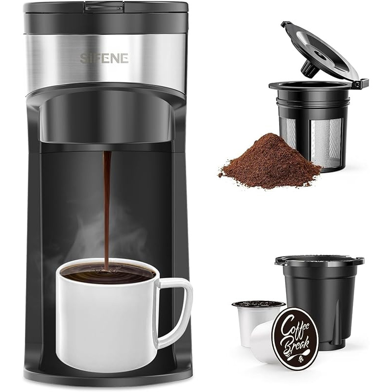 TEMU Sifene Mini Coffee Maker, Single Serve Coffee Machine -cups & Ground Coffee, -cup With , Descaling Reminder, Black - Home, Office, Or Travel
