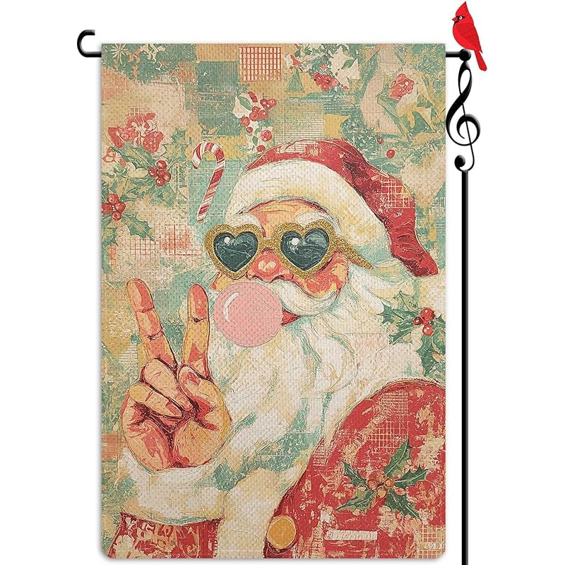 TEMU 2d Flat, 1pc Santa Claus Garden Flag, Vintage Small Flag, Outdoor Double-sided Welcome Yard Lawn Decoration, 12x18 Inches, 2d Flat, Polyester