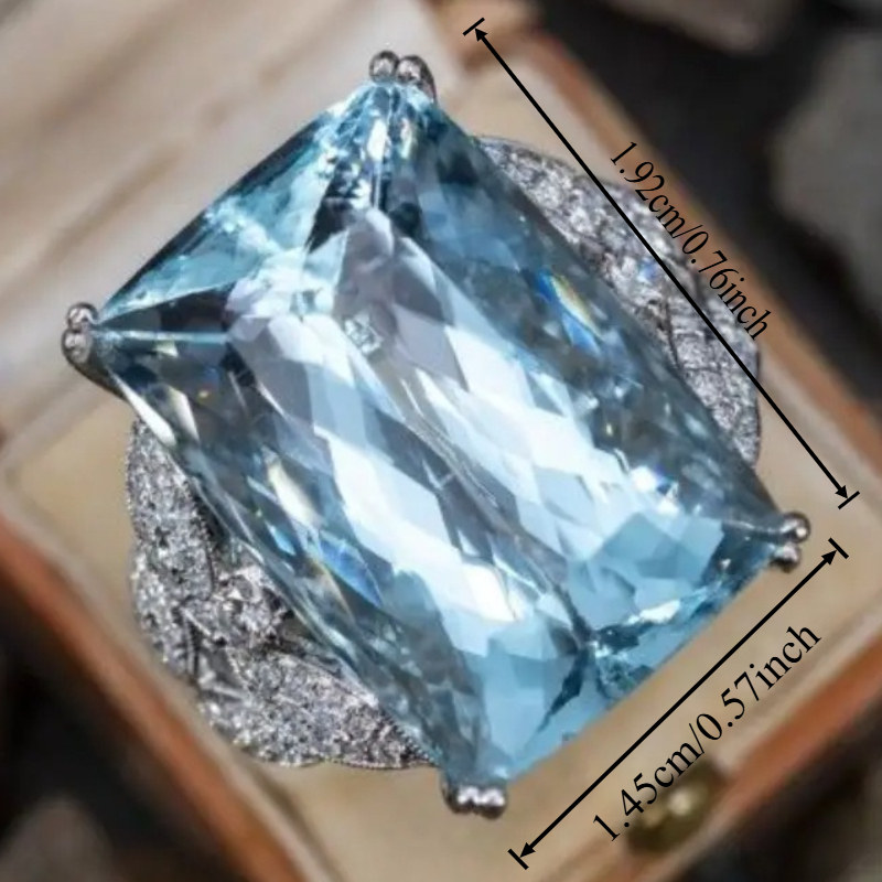 Women's Dazzling Sea Blue Zirconia Ring for Banquet Parties