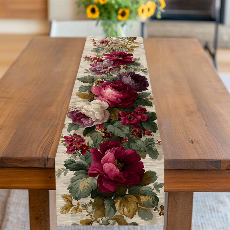 TEMU de Mesa, Cubierta de Mesa, Diseño Floral con Peonías y Hojas, Tono Multicolor, para de San Valentín, , Boda, Aniversario, Graduación y Más,