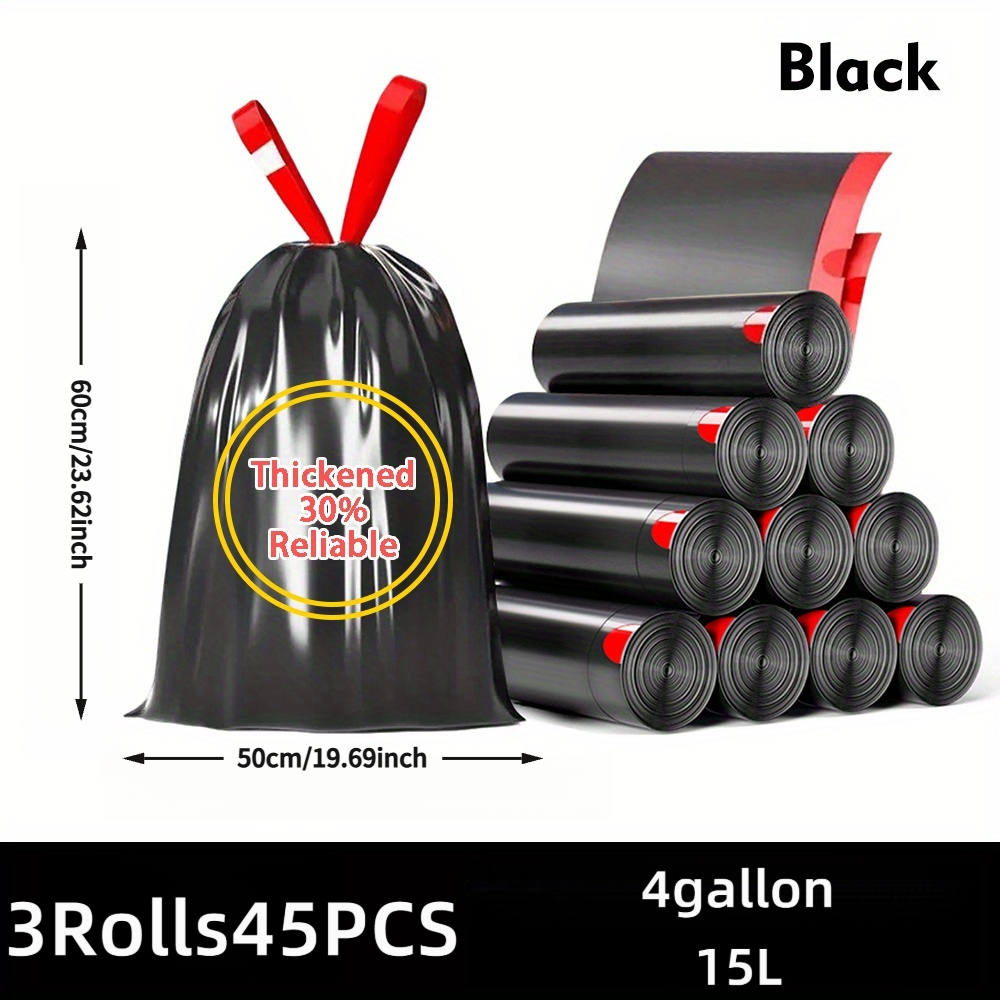 TEMU 3 Rolls 45pcs Thickened Medium Drawstring Trash Bags- Reinforced And Upgraded Large Capacity Trash Bags, Tear-resistant, Anti-hole,