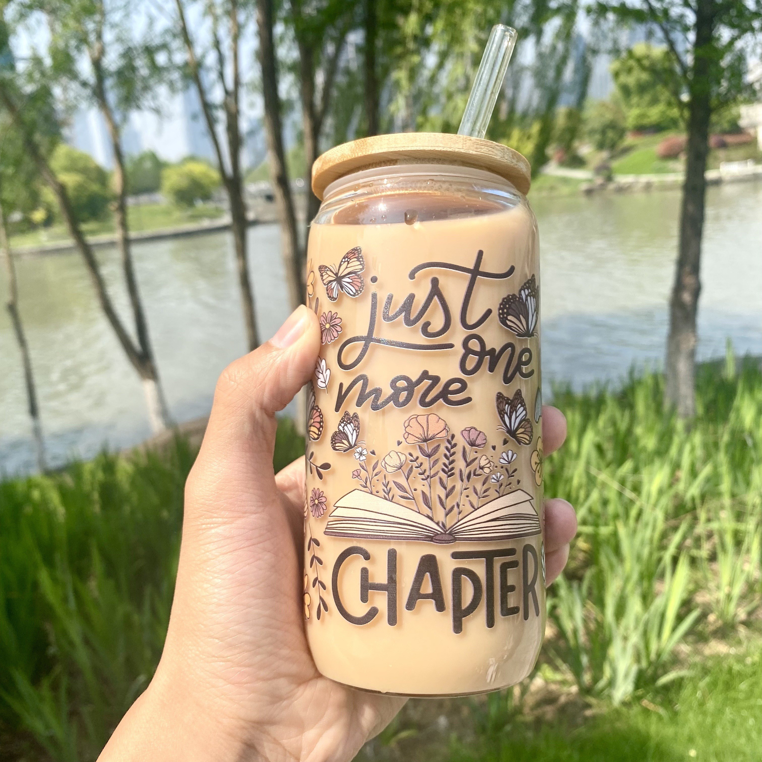 TEMU More Glass Tumbler With Lid & Straw â Reusable Can-shaped Cup For Iced Coffee, Tea, Juice, Milk â Animal Print Design, Dishwasher Safe, Perfe