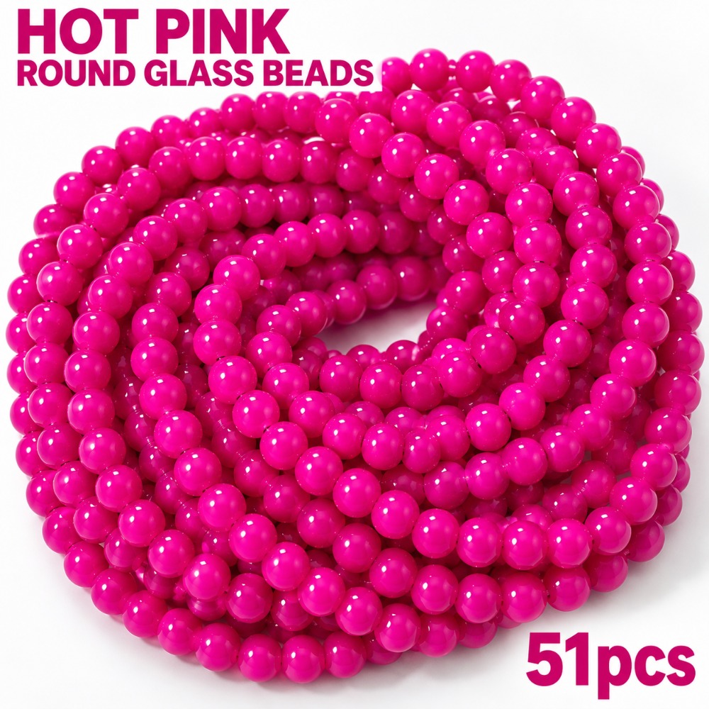 TEMU 51 perles de verre rose vif, perles rondes en vrac, adaptées à la fabrication de bijoux, bracelets, , boucles d'oreilles, porte-clés, loisirs