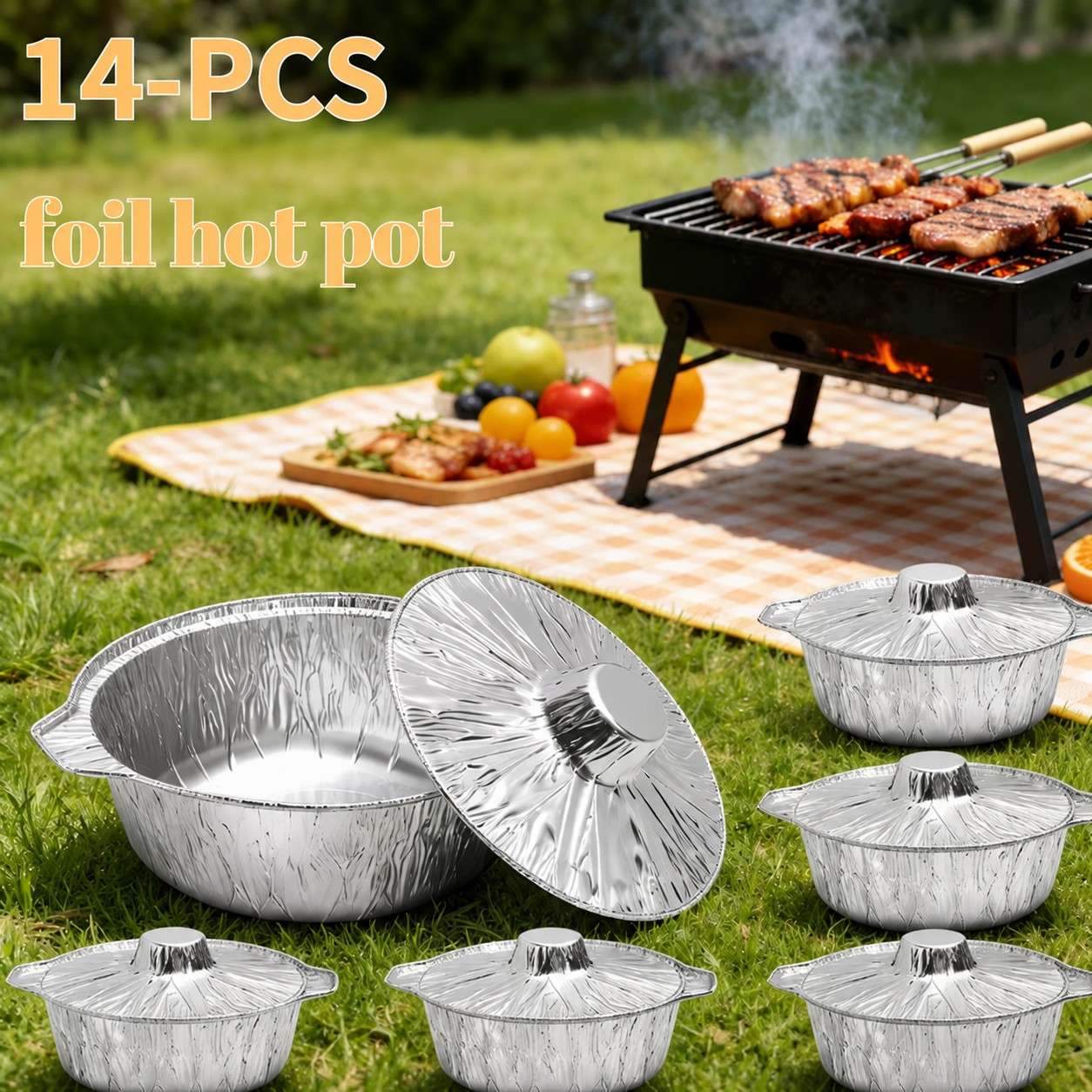 14pcs Pack Of Disposable Round Aluminum Foil Baking Pans With Lids. Includes 7 Pans And 7 Lids. Perfect For Wedding Parties, Outdoor Travel, Camping, Baking, Heating, And Cooking Food Containers.