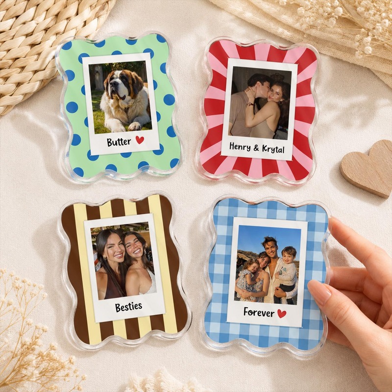 TEMU Imán de foto personalizado de 1 pieza con a rayas personalizado - para nevera, de fotos , , , fotos de perros y gatos, soporte rectangular para