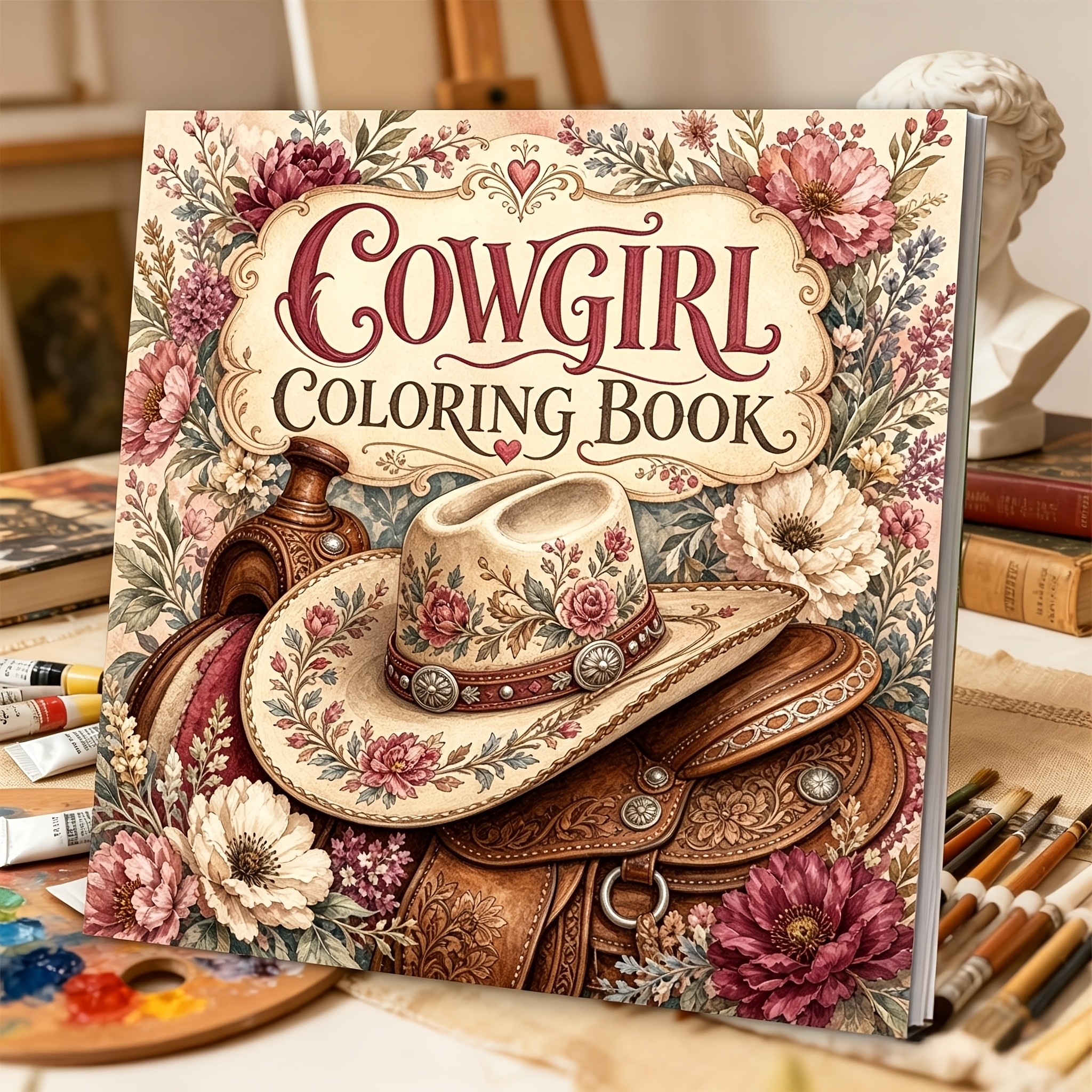 TEMU 1pc, Single-sided Printing, Thick Lines For , Adult Female Coloring Book, Cowboy-themed Mandala Coloring Book