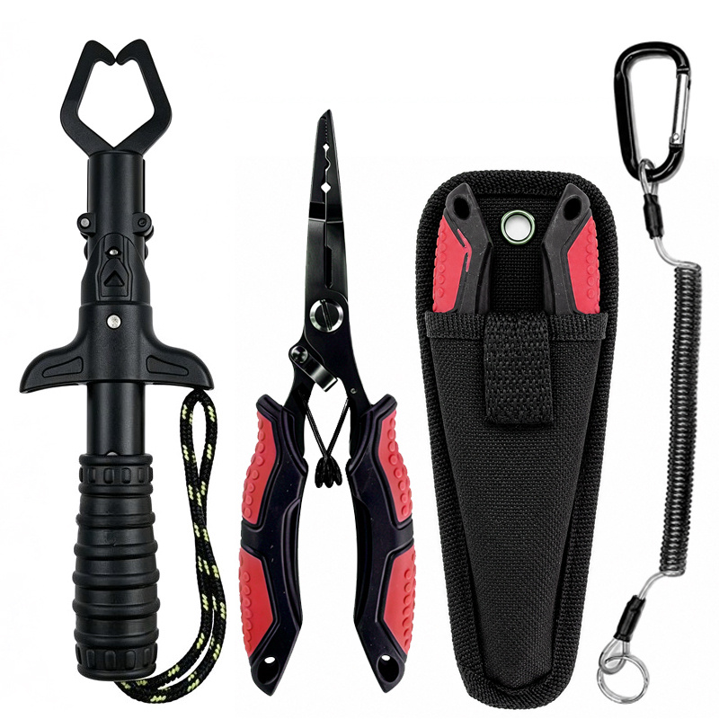 Image of 4pcs Fishing Pliers Combo Set, Stainless Steel Hook Remover Pliers & Fish Gripper With Lanyard And Storage Sheath, Fly Fishing Tackle Kit, Gift For Men Women