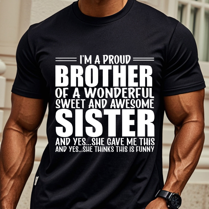 

Brother & Awesome Sister Graphic Tee - Soft 100% Cotton, Breathable Crew Neck T-shirt For Men, Casual & Stylish, Black