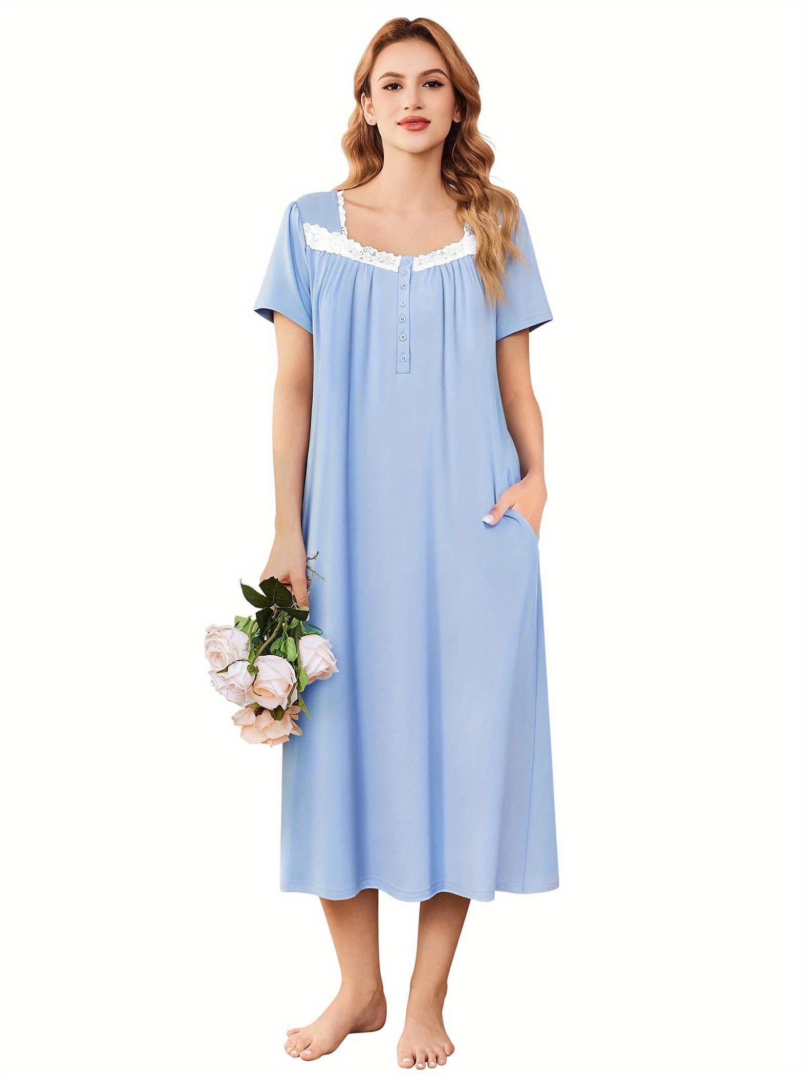 long nightgowns women soft ladies sleepwear gowns short - Temu