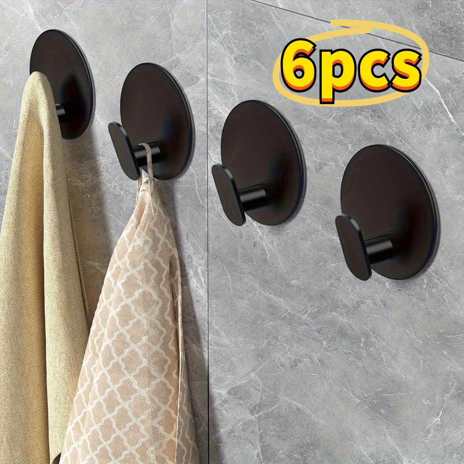 TEMU 6pcs (black) Adhesive Hooks, Bathroom Towel, Shower Clothes Dishcloth Coat Hat Kitchen Restaurant Key Holder For Halloween Christmas Thanksgiving Day