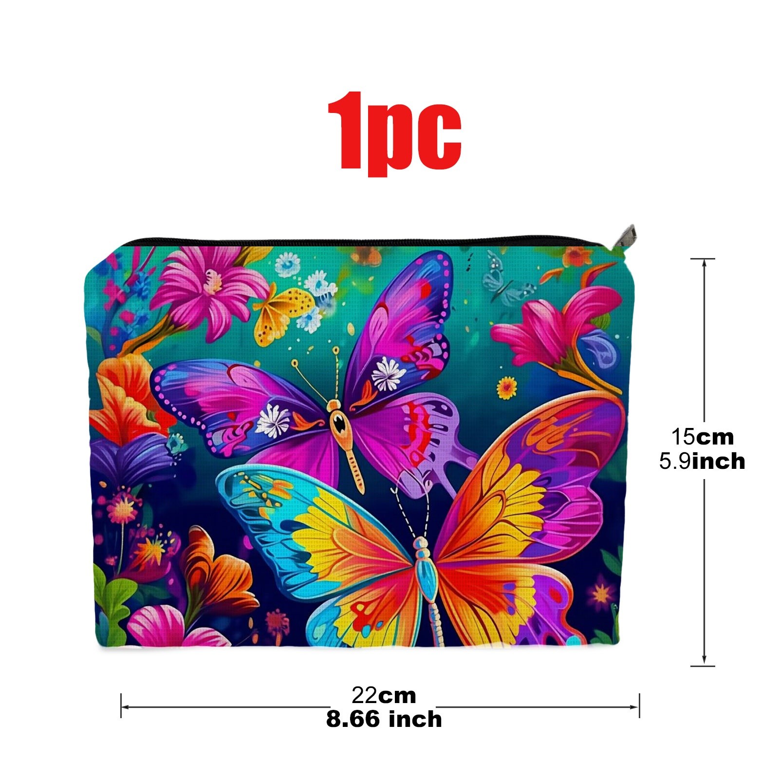 TEMU 1pc Double - Sided Makeup Bag, Size 5.9in*8.66in, Polyester Material, Vibrant & Flower Pattern, Portable Cosmetic Pouch For Daily Use, Travel,
