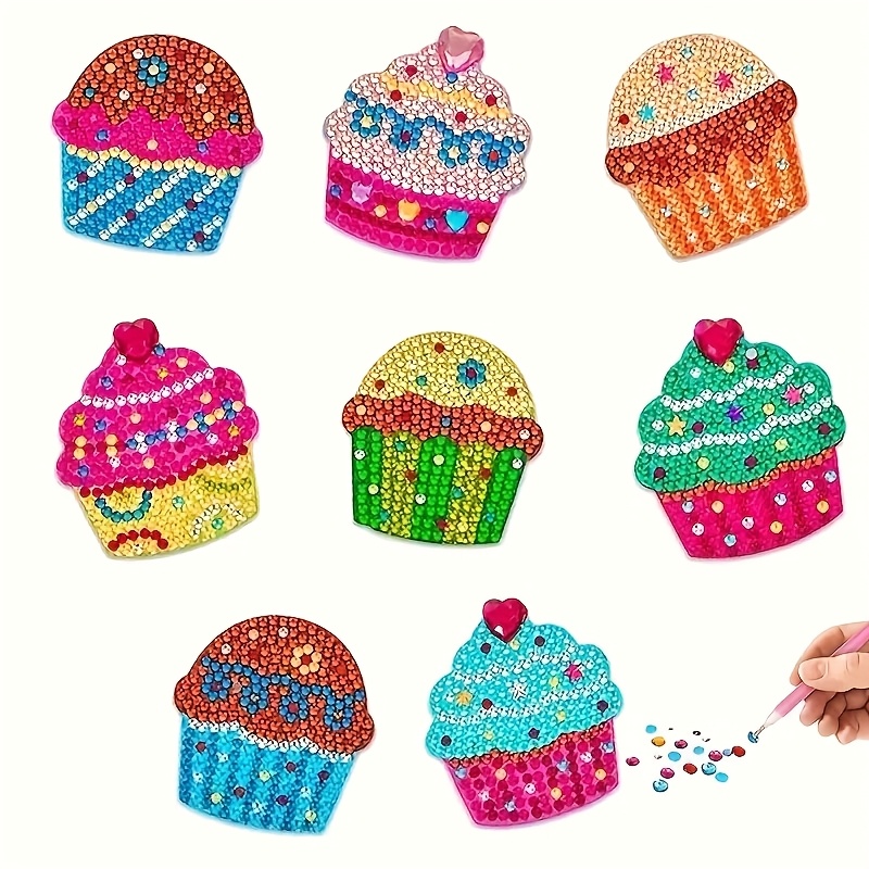 TEMU 8pcs Colorful Cupcake Magnet & Painting Set - Round & Unique Shape Pet Decor Suitable For Fridge, Room,,,, Craft With Cake Toppers For Home