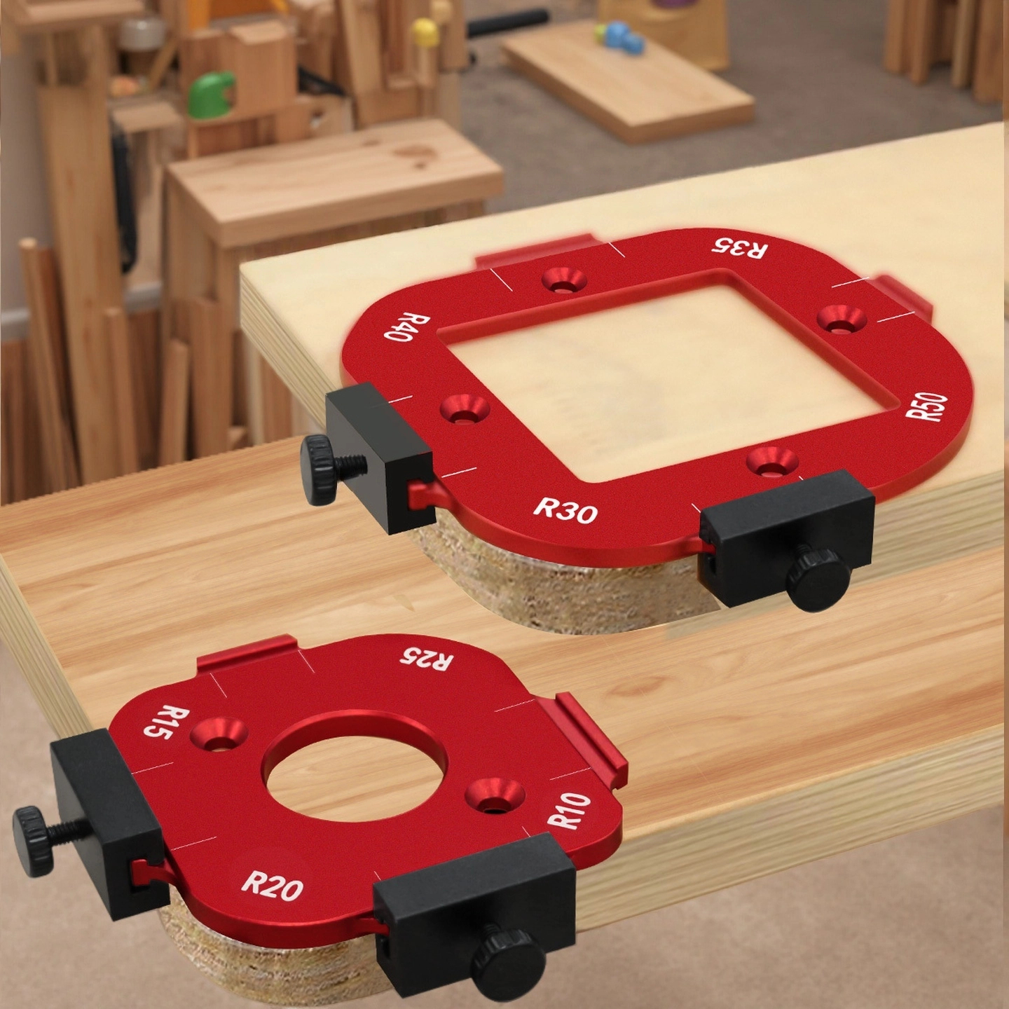Image of 2pcs Router Corner Template Jig, R10-r50 Arc Cutting Guide With Removable Clip For Woodworking Wood Board
