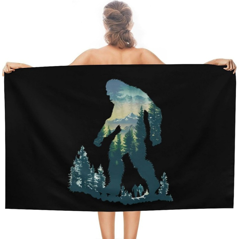 

1pc 27.5*55 Inch Kitchen Cloths Bigfoot In The Beach Towel Lightweight Bath Towel Travel Towel Pool Towel Swimming Towel Adult Suitable For Sports Spa Yoga Hotel Gym