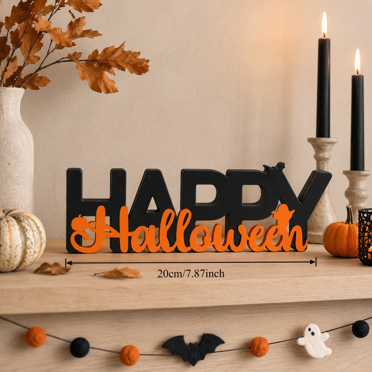 TEMU Decorazione per Halloween, striscione con spettrale da tavolo con design a zucca e pipistrello, ornamento a forma di autoportante per scrivania,