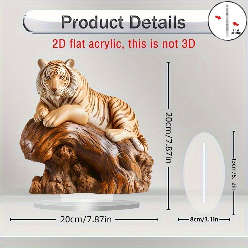 TEMU 2d Flat, 2d Flat Bohemian Style Tiger Figurine - Realistic Desktop Decoration, Versatile Home And Office Decor, Ideal Holiday Gift For , 2d Flat
