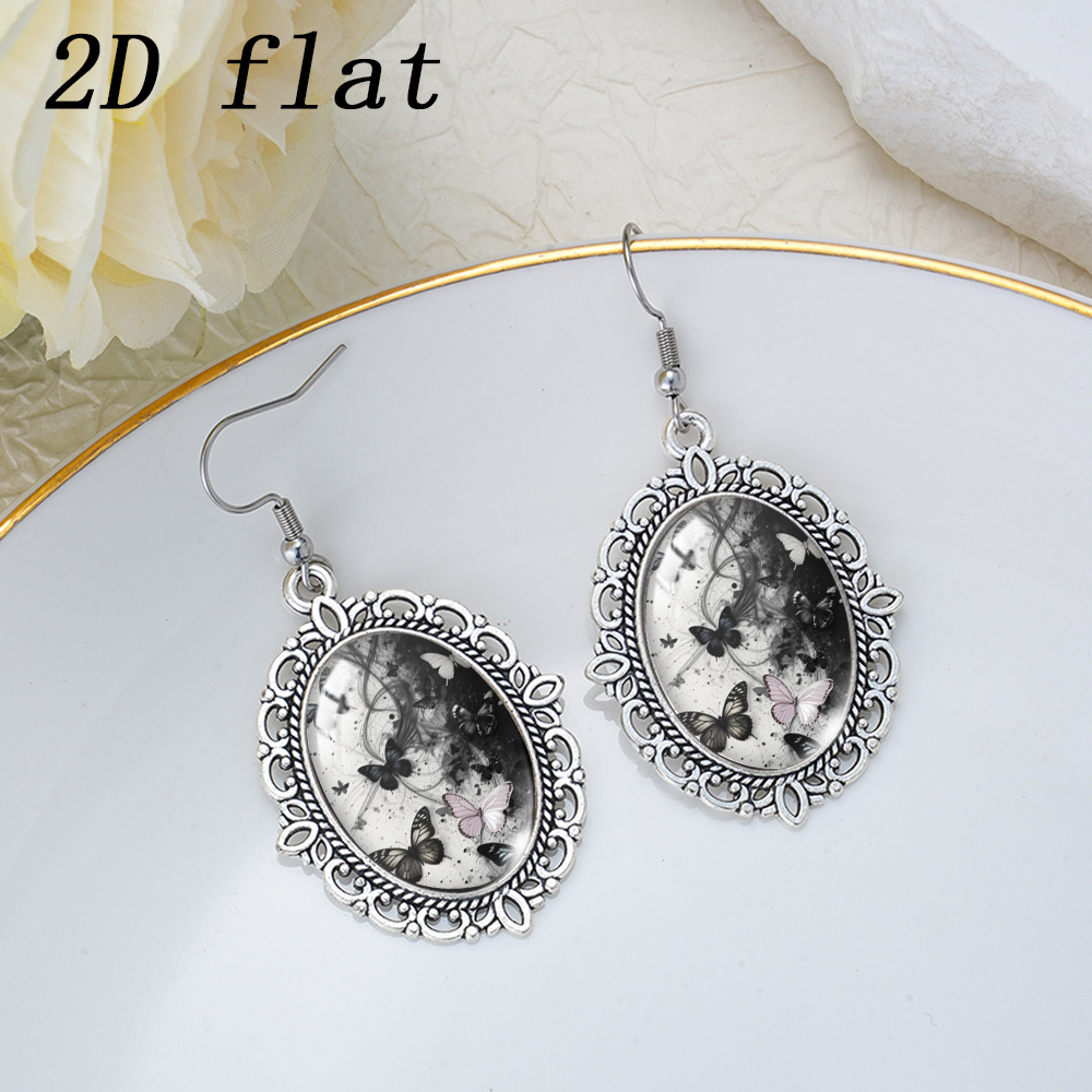 Dark Ink Wash Butterfly Hazy Background Dangle Earrings