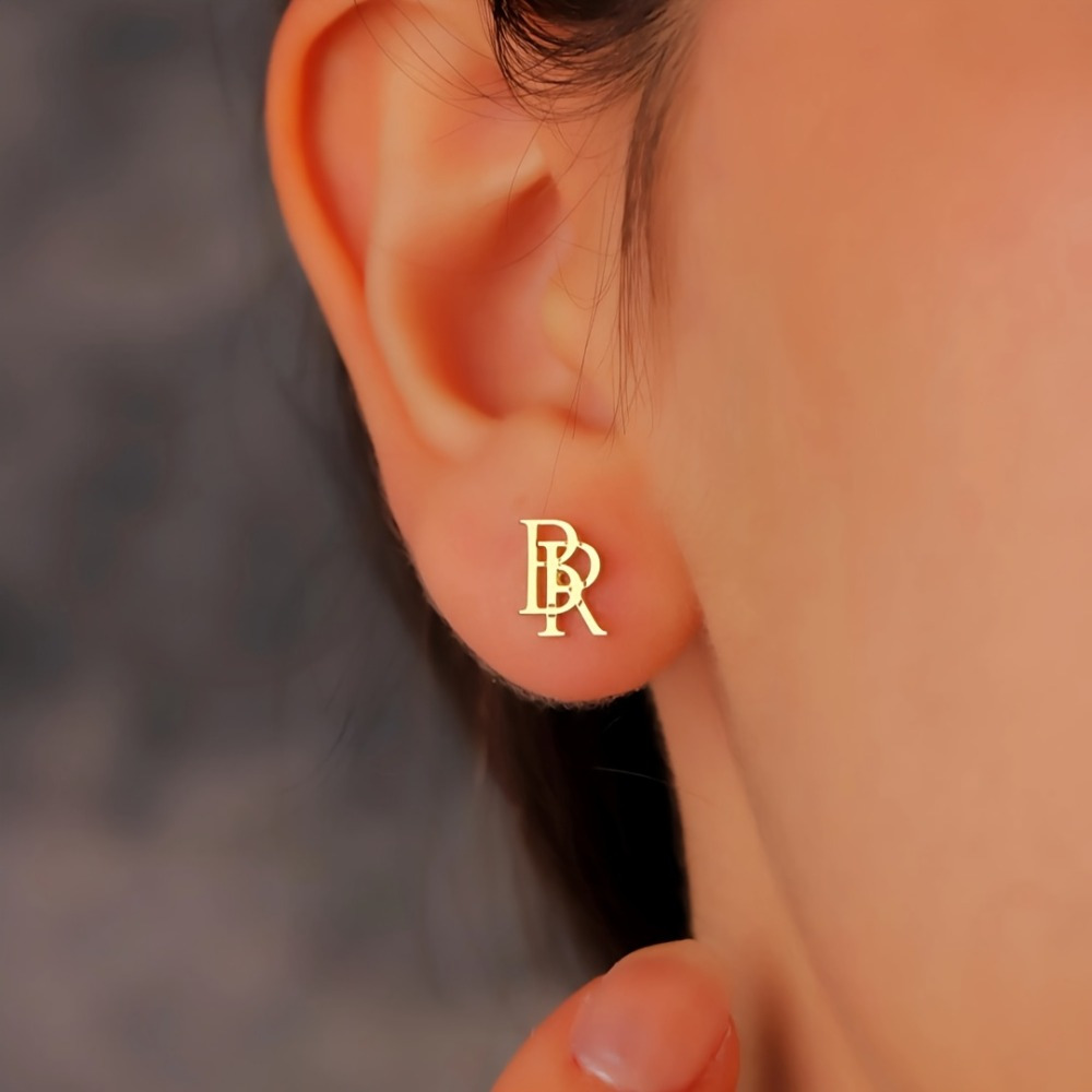 TEMU Personalized Golden Initials Earrings For - 1 Golden Plated Plated 304 201 Stainless Steel Monogram Letter, Initial & Name Personalization,