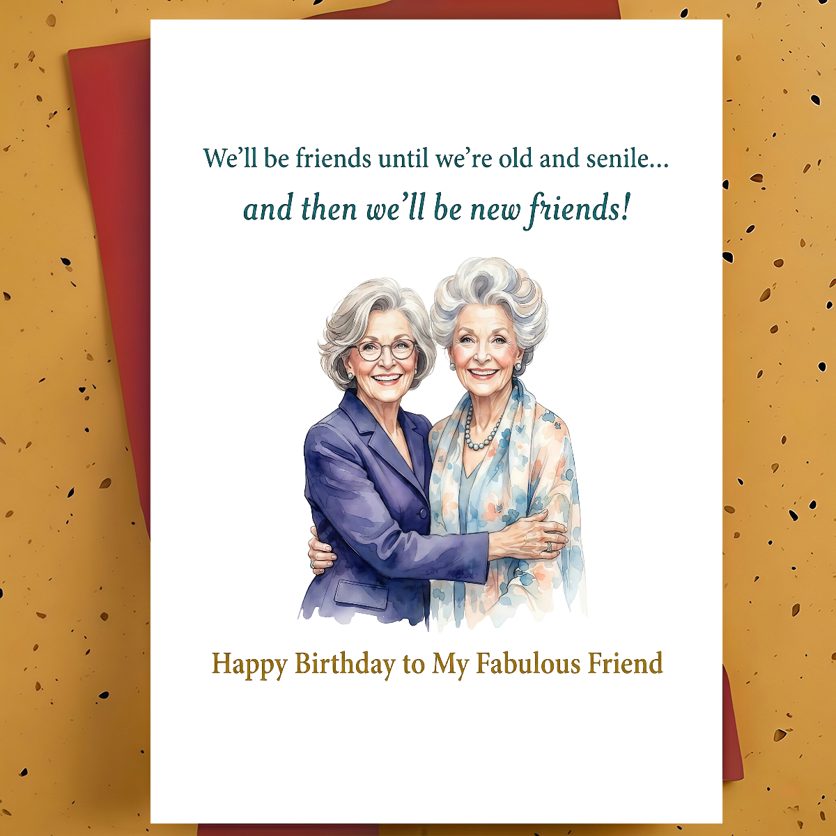 TEMU 1pc Funny Birthday Card For Friend, Best Friend - Dancing Elderly Women Watercolor Illustration, Friendship Humor, Thickened, With Envelope