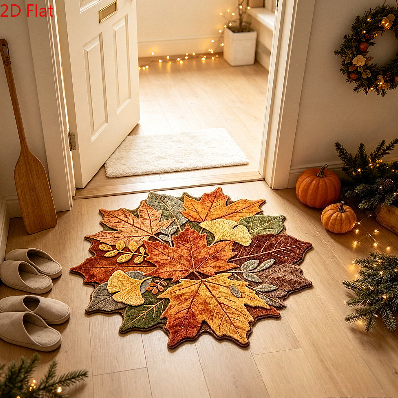TEMU 1pc Velvet 850g/mÂ² 9mm Door Mat, Thin Plush 2d Printed Non-long Pile Autumn Maple Ginkgo Leaf Irregular Home Entrance Anti-slip Mat Retro