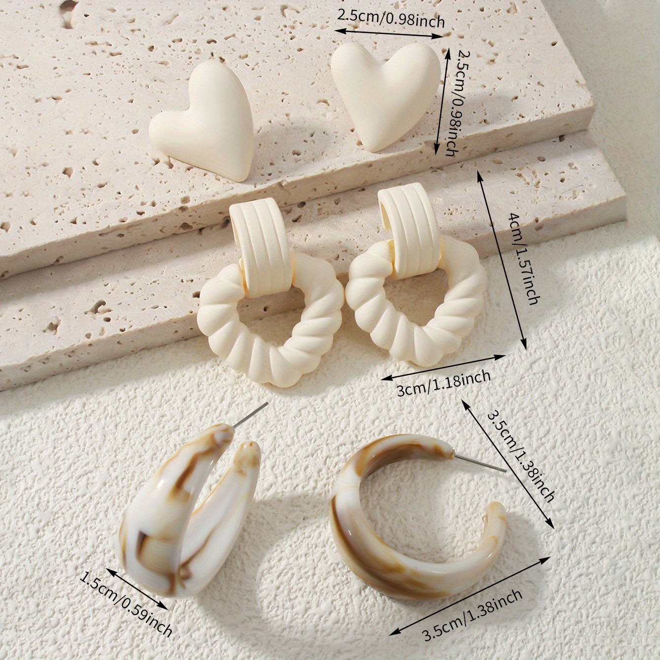 6pcs Sweet Candy Heart Earrings Set Geometric C Hoop Exaggerated