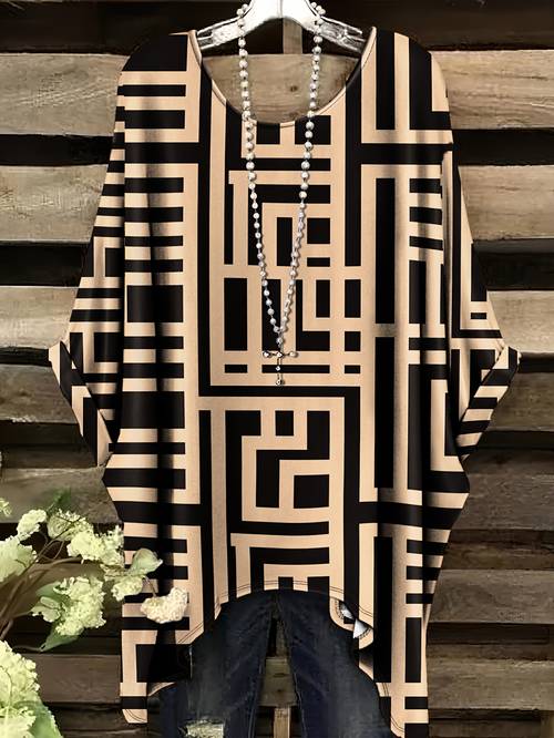 item picture plus size summer new plus size womens fashion directional bohemian plus size simple geometric pattern print irregular hem round neck t shirt fashionable and versatile machine washable for