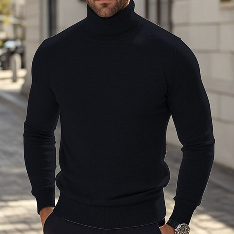 

Men's Casual Solid Color Turtleneck Sweater - Warm Knit Pullover For Fall/winter, Stretchy & Soft