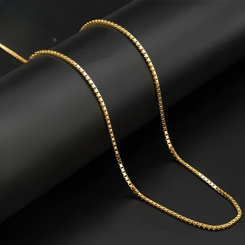 TEMU 24k Gold Plated 24k Gold Plated-plated Box Chain, Suitable For Men And Women, Hypoallergenic, Upgraded Spring Clasp, Suitable For Daily Wear,