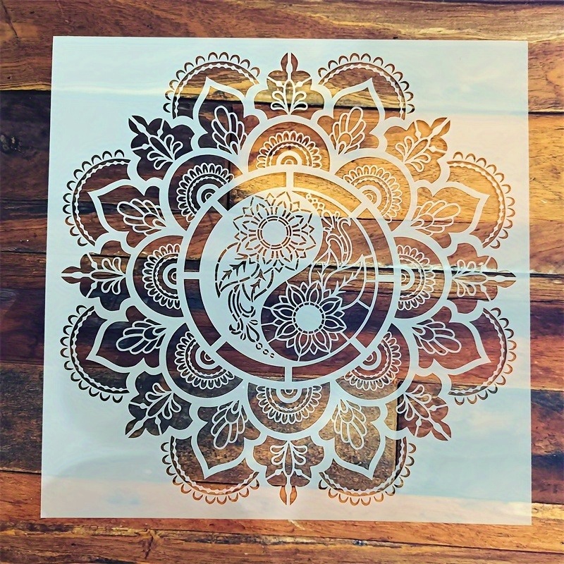TEMU 1pc Large-scale Tai Chi Mandala Design Template, Precise And Complex Design - Large Floor Template For Painting Floors | Wall Template | Terrace