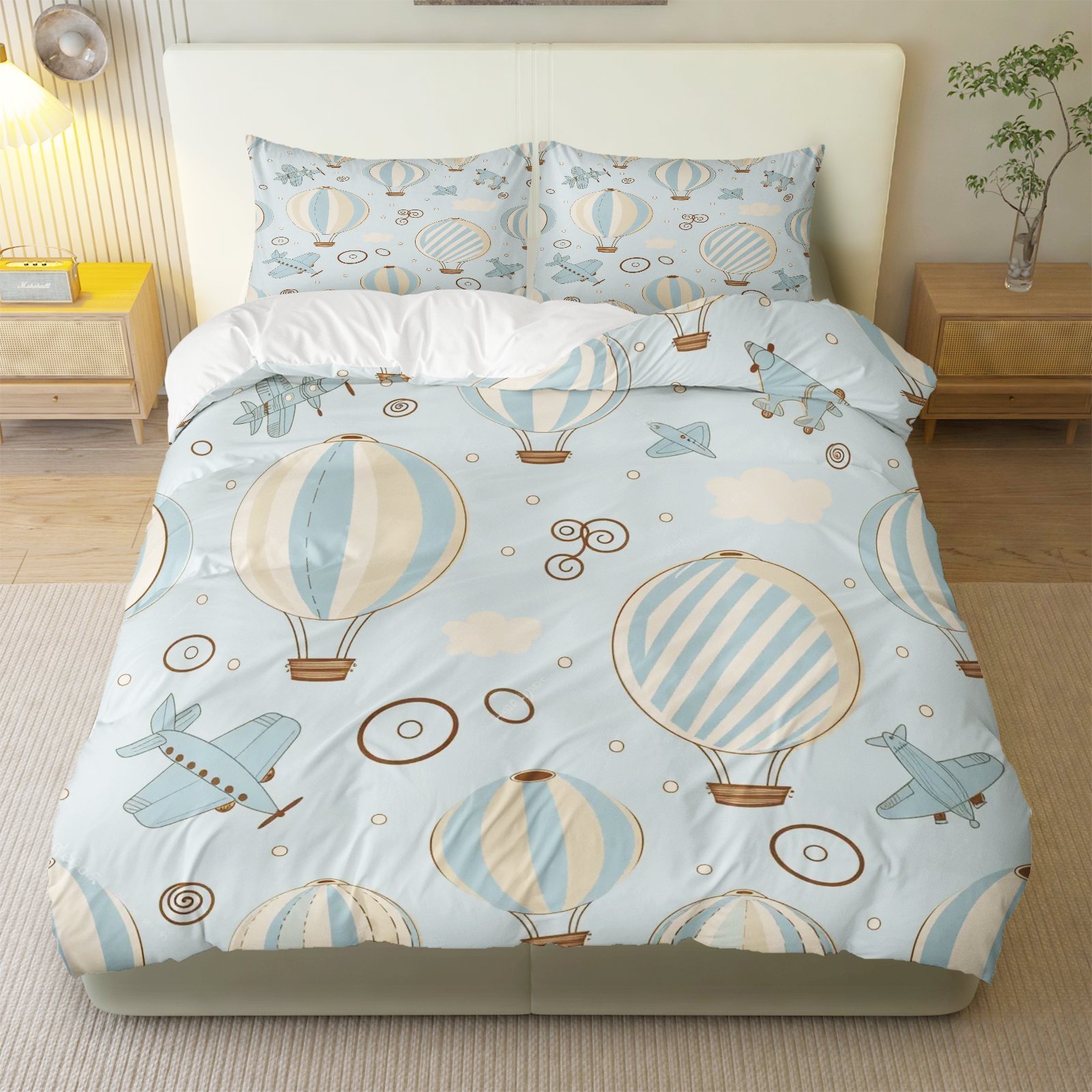 TEMU 3pcs Hot Air Balloon Duvet Set, 1 Duvet 2 Pillowcases, Without Duvet Core, Travel Theme, Hot Air Balloon Bedding Sets, Suitable For Decoration