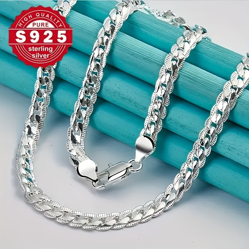 TEMU 925 Sterling Silvery Jewelry, Stylish And Elegant 5mm Side Chain Necklace, Women's Golden Necklace, Women's Jewelry Set, Women's Long Silvery