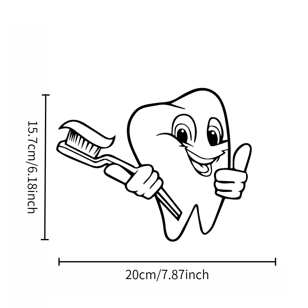 TEMU 2d Flat - [2d Flat] 1pc 2d Flat Modern Acrylic Wall Decor - Black Cartoon Teeth And Toothbrush Wall Art, Suitable For Bathroom, Dentist Gift,