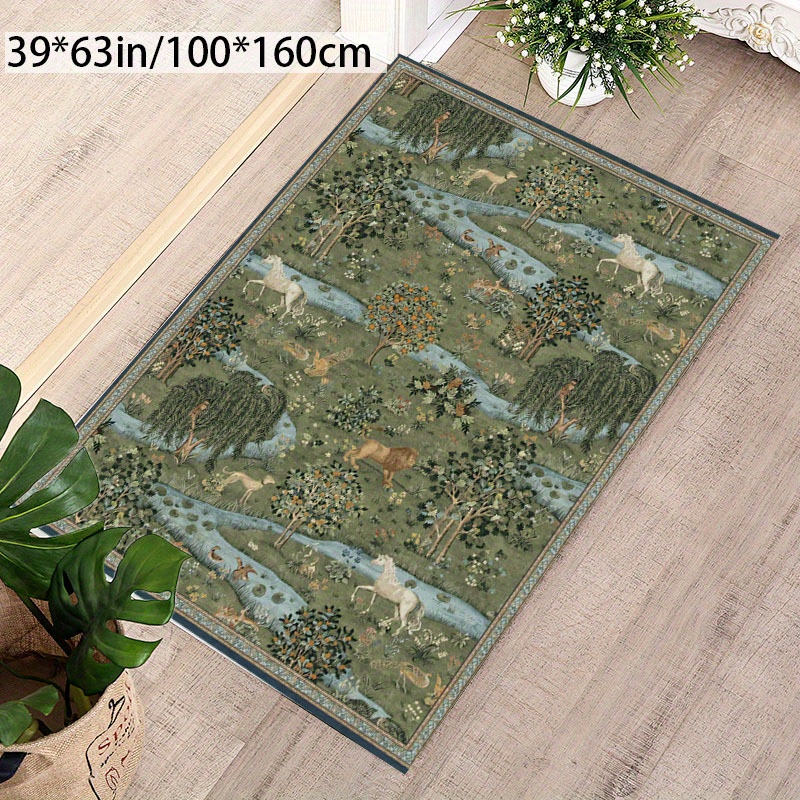TEMU   Golden Diamond Velvet   800g/mÂ²   Anti-slip Dotted Plastic Backing 1pc Large Area Rug, -painted Style Botanical Rug, Anti-slip, Machine