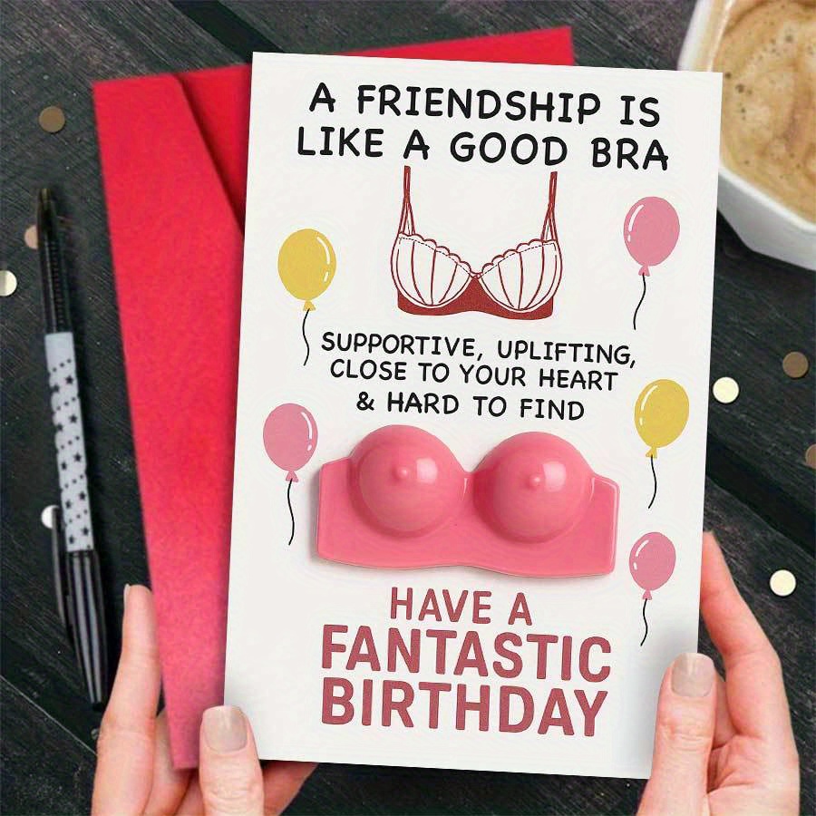 TEMU Birthday Card - Quote "friendship Is Like A Good Bra", And Lingerie Illustration, , Fun Birthday Card | Whimsical Design | Paper Card, Fun