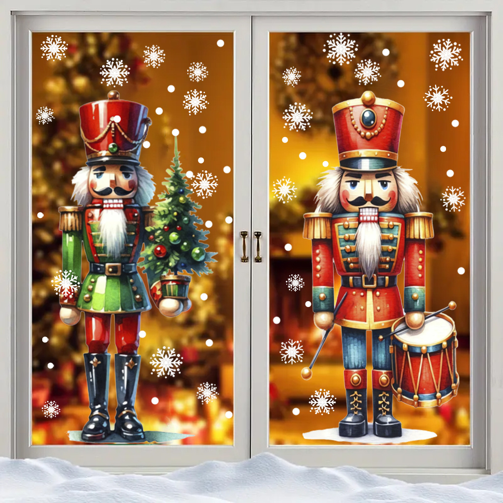 TEMU 2cps Christmas Nutcracker Soldier Stickers: 2 Colored Nutcracker Soldiers, With Snowflake Elements, Full Of Christmas Atmosphere, A Vintage And