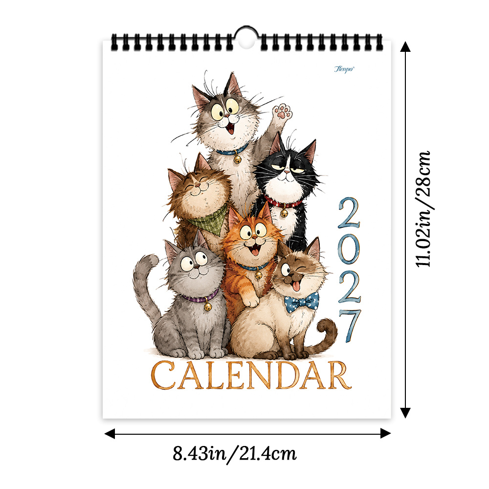 TEMU 1pc, , Cartoon Watercolor Cute Cat Wall Calendar, Breeds Of Fur/cat Lovers' Wall Calendar, Illustration Hanging Calendar Decoration Calendar,