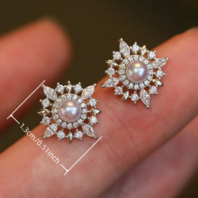 Elegant Imitation Pearl & Zircon Flower Stud Earrings for Women