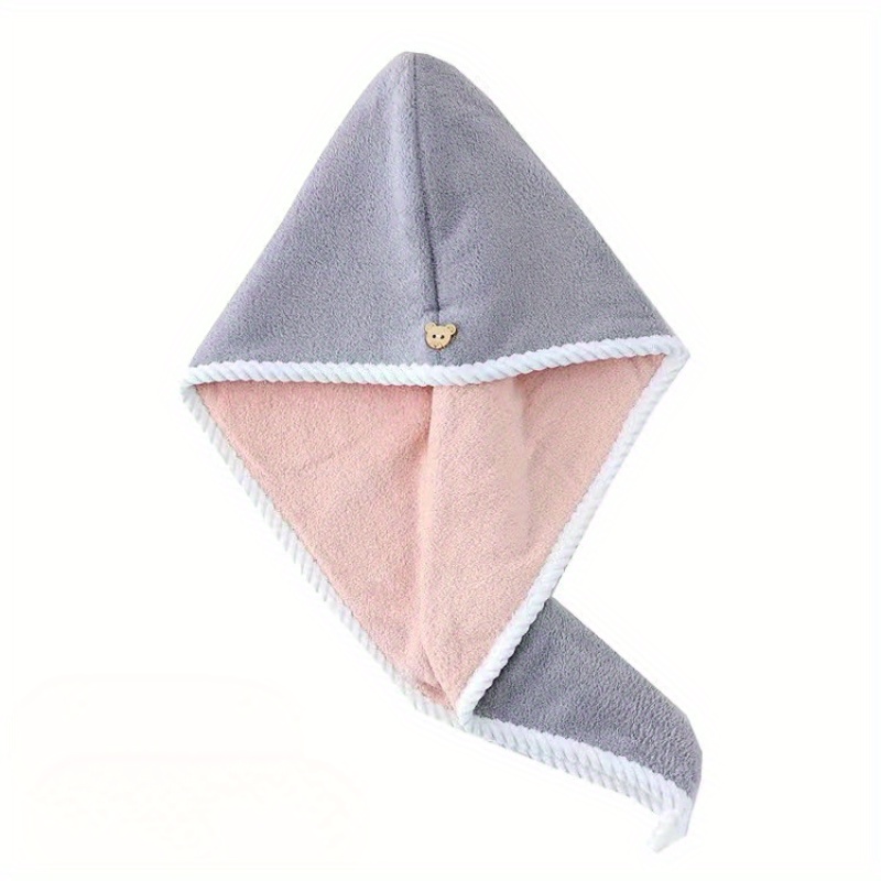 Farmhouse Style Double-layer Thickened Hair Towel Wrap - Coral Fleece Quick-dry Turban With Bear Button, High Absorbency For Shower & Bath, , Postshower Accessory | Cute | Plush Texture