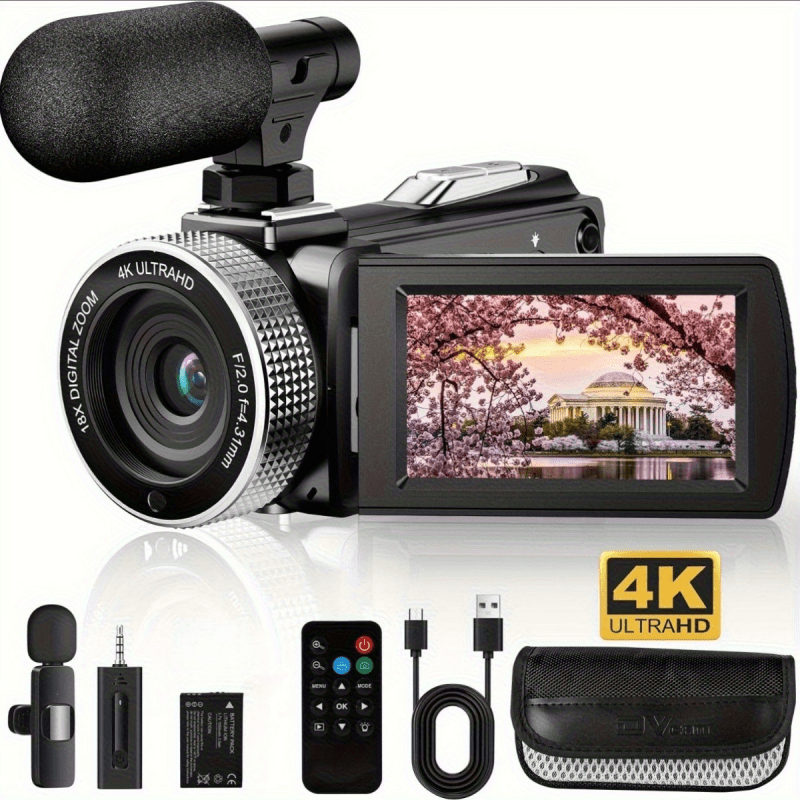 TEMU Video Camera Camera 4k 60fps 48mp Uhd Video Recording Camera, Video Recording Camera, Microphone, 18x Digital Zoom Video Recording, Remote
