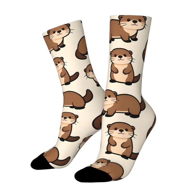 TEMU 1 Pair Unisex Outdoor Socks, Valentine's Day Cute Otter Cartoon Pattern, Vibrant And Fun, Machine Washable, Suitable For , Comfortable And