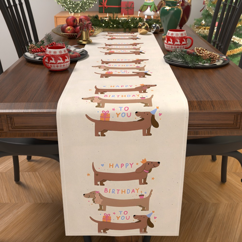 E-shop 1 Hunde-Motiv Tischset 13x72 Zoll - "Alles Gute zum Geburtstag" Design mit süßer Hundegrafik, langlebiges -Gewebe, für Feiern, Geburtstage