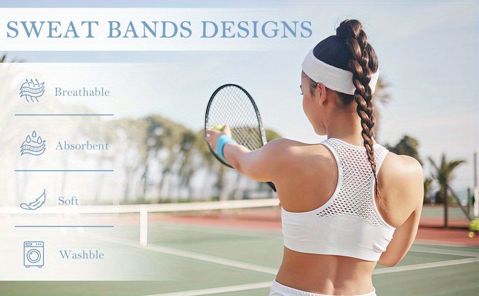 4 Pack Headbands for Men, Sweat Bands Headbands Men& Women, Terry Sweat Bands for Tennis, Basketball, Running, Gym, Working Out