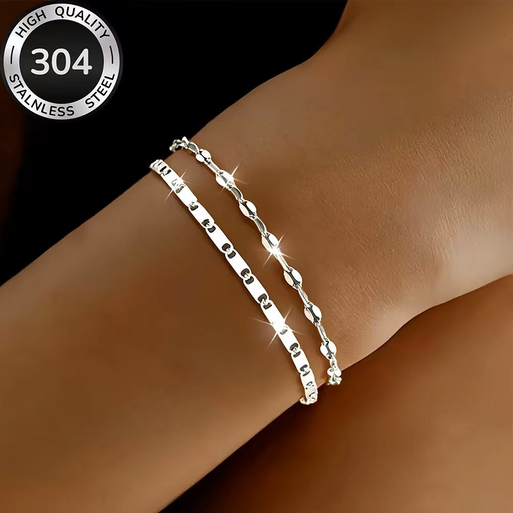 2pcs Golden Stackable Bracelets, Hypoallergenic Stainless Steel