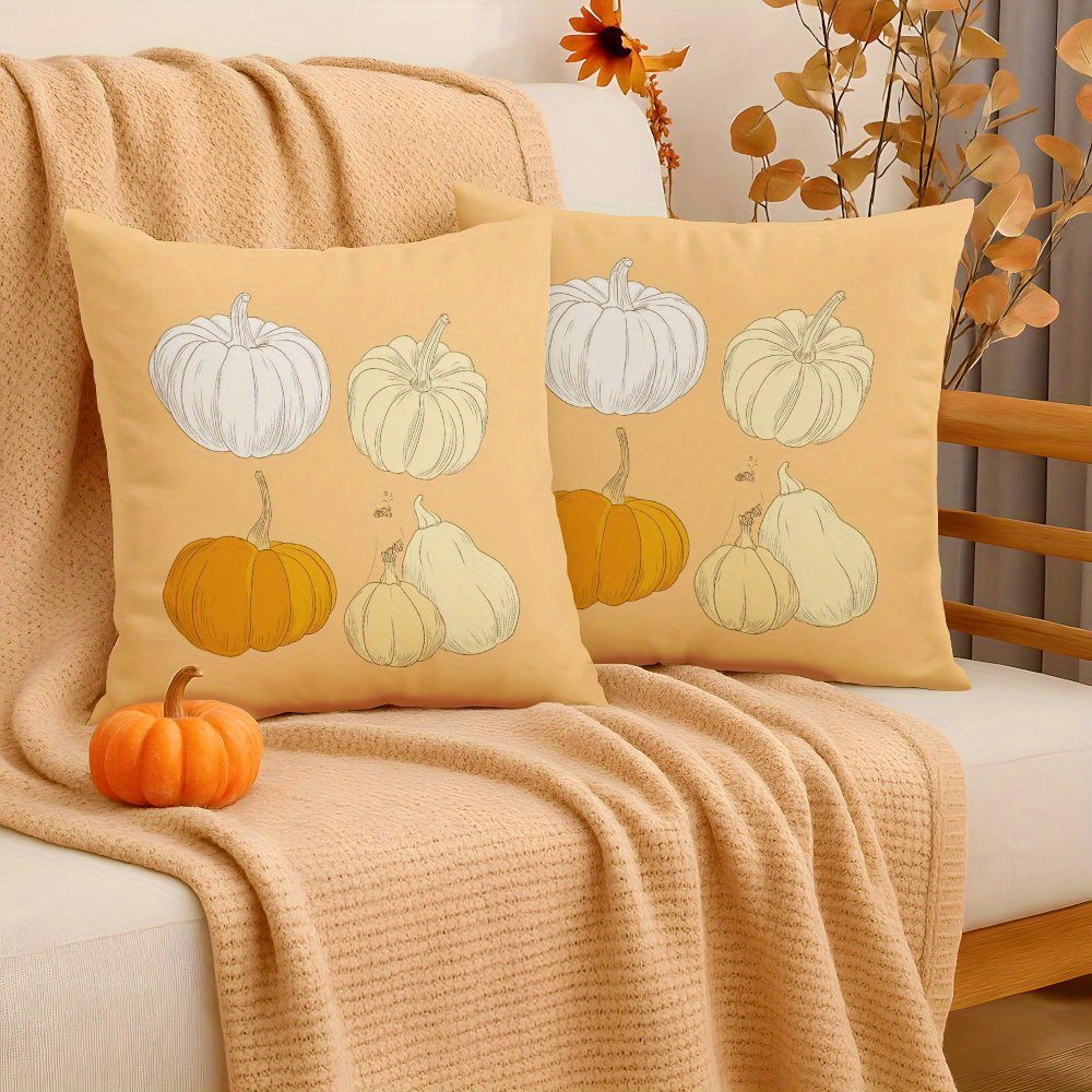 Lot De 2 Housses De Coussin Hello Fall De 40,6 X 40,6 Cm, Orange Brûlé, Feuilles Mortes Et Blanches, Housses De Coussin Décoratives En Lin Pour Canapé, Lit, Canapé