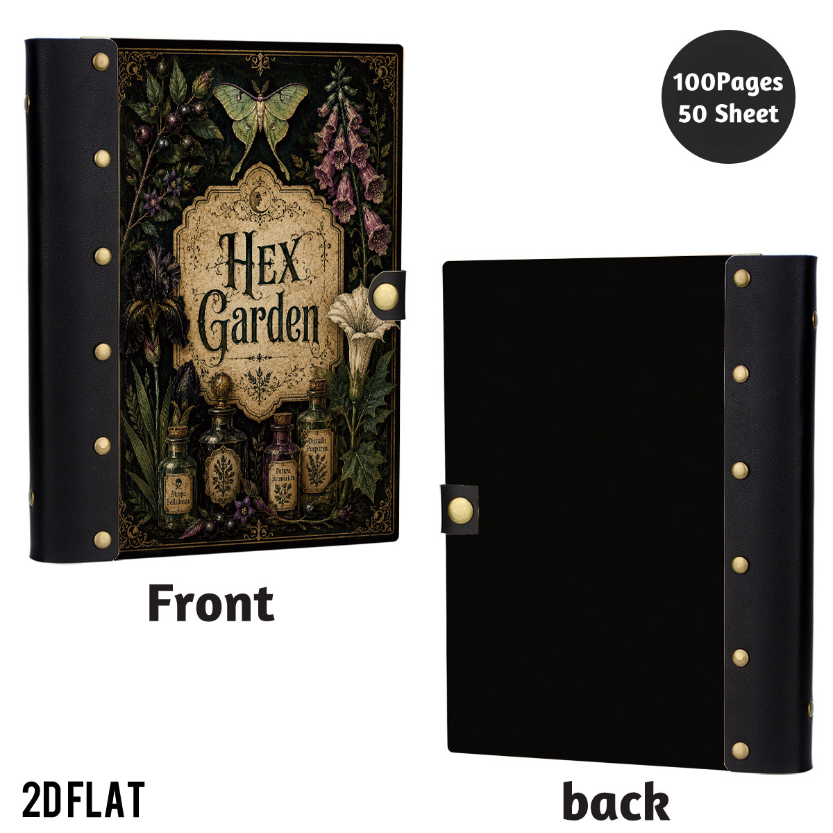 TEMU 1pc 2dflat Wooden Notebook, Hardcover Hex Garden Poison T Luna Moth Potion Cover, For Record And Apothecary Journal, For Fans And Crafters,