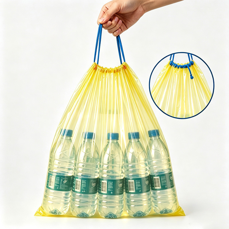 TEMU 200 unidades/5 rollos de bolsas de basura con cordón, forradas con de basura , cordón azul, bolsas de basura de gran capacidad, bolsas de basura