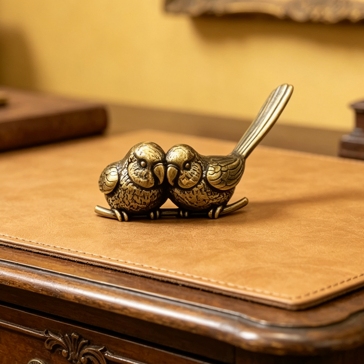 TEMU Retro Brass Couple Parrot Figurine Ornaments, 4.4cm Long, Desk, Bookshelf, Desktop, Festival Decoration, Ornaments Gifts For Halloween