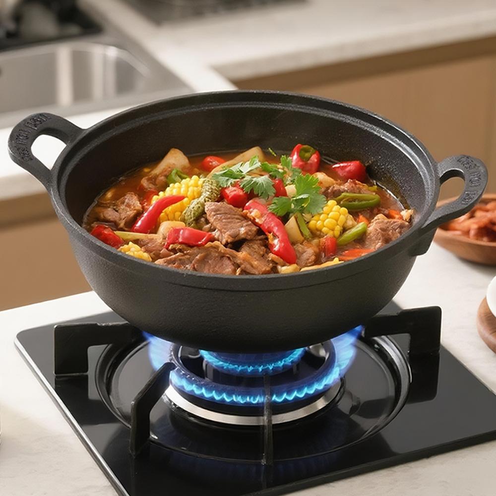 item picture   pot thickened     double ear stew pot universal iron pot household wok multi functional   flat bottomed frying pan with double handles