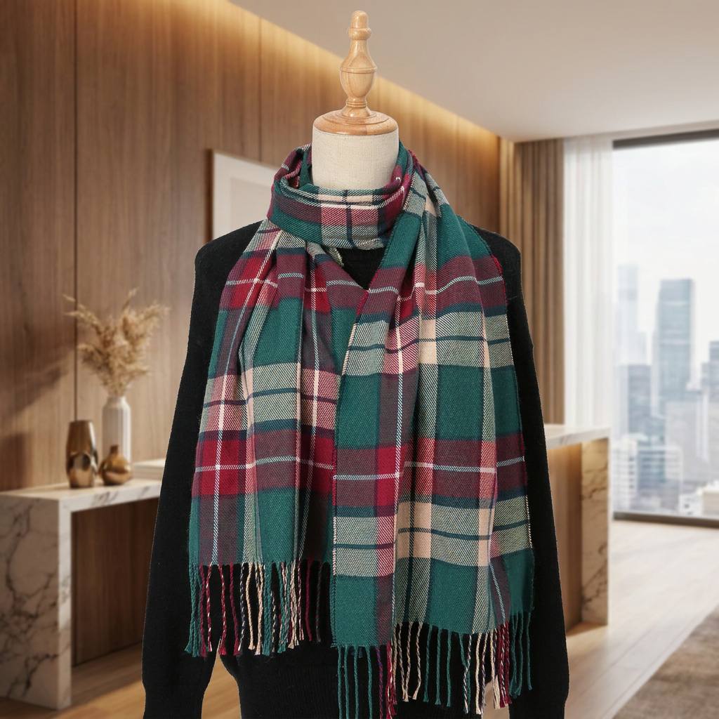TEMU Autumn Tassel Scarf, Women's Comfortable Thick Soft Warm Shawl, Retro Checkered Neck Scarf, Casual Daily Accessory, Perfect Christmas Gift For